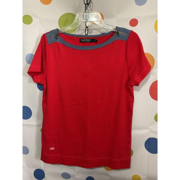 Lauren Ralph Lauren Denim Accent Top Size Large - Picture 10 of 12